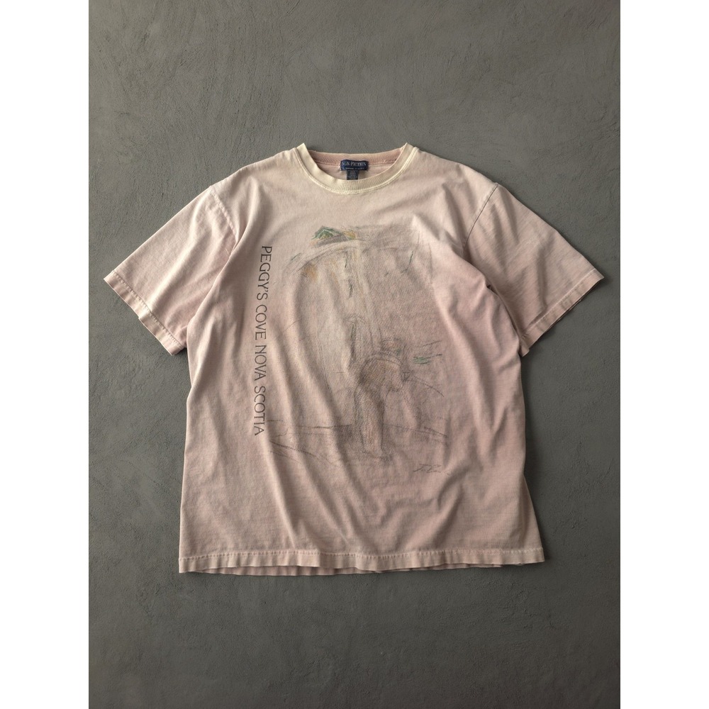 Vintage 90s Peggy's Cove Nova Scotia Pink Faded Cotton T-shirt M Canada